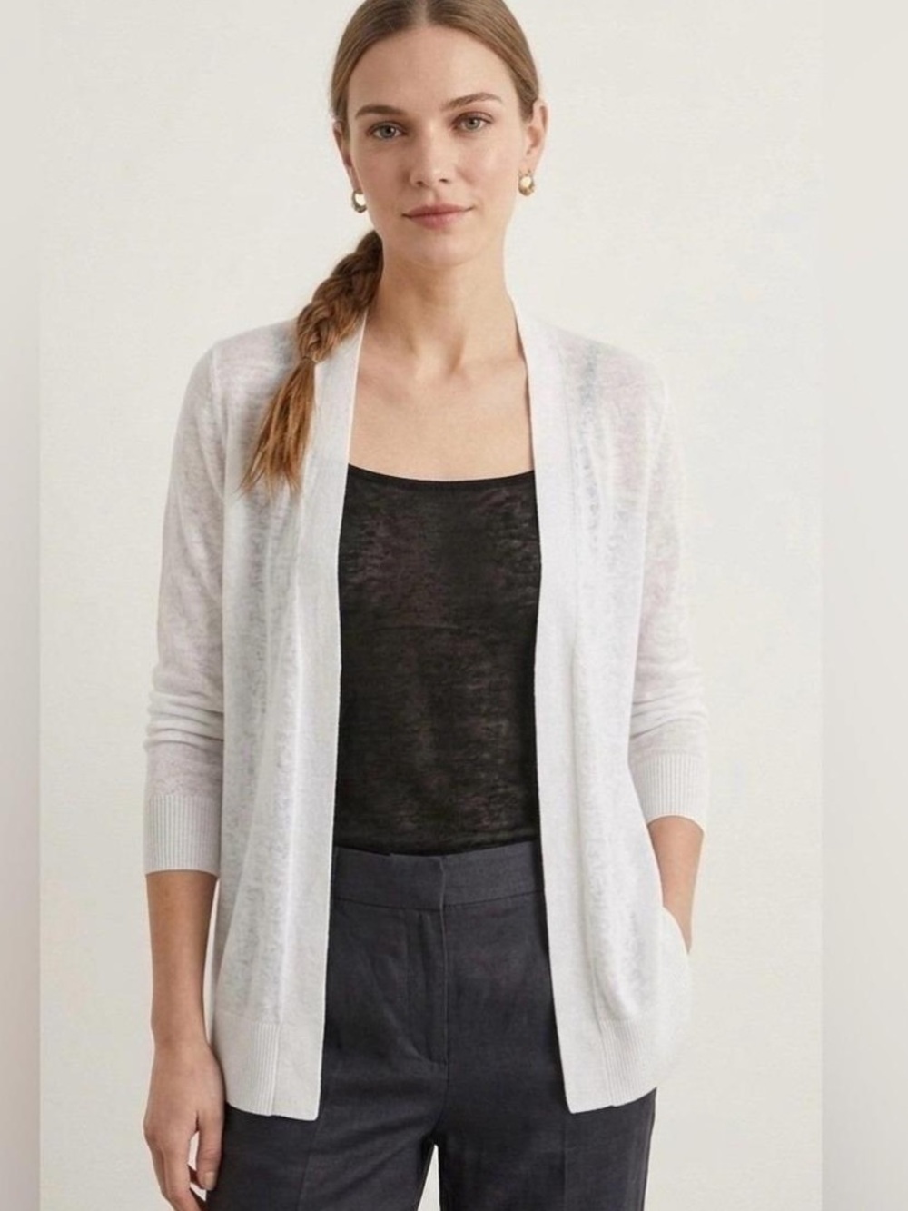 LOFT Light White Open-Front Women's Cardigan